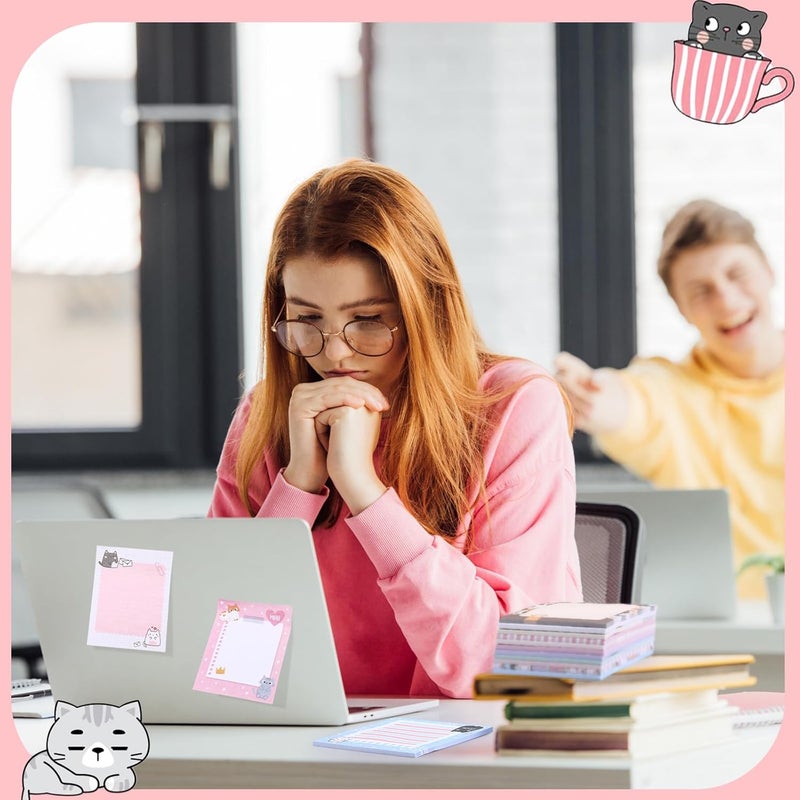 Chiisong 12 Pieces Cats Sticky Notes Cute Cat Gift Self Stick Notepads 3x4 Inch Kawaii Memo Notes for Animal Lover Cartoon Animal to Do List for Office Home Supplies Roommates Gift - Image 4
